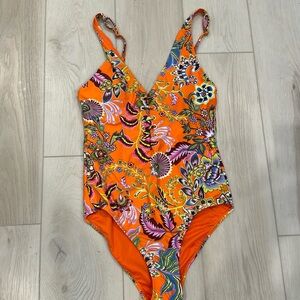 BCBG MAXAZRIA Orange Printed One-piece Swimsuit Sz M NEW